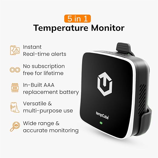 tempCube Pack of 2 WiFi Temperature & Humidity Sensor | Connects 2.4 GHz – Real-Time 24/7 Monitoring | No Subscription | Data Logger | Unlimited Text/Email Alerts | Freezer, Medical & Food Storage