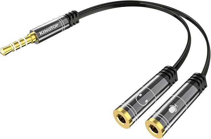 KINGTOP 3.5mm Headphone Mic Splitter Adapter - [1 Male to 2 Female] Headset Splitter Compatible with PC Gaming Headsets - TRRS Audio & Microphone Y Cable for Laptop, PS4, Xbox One, Android