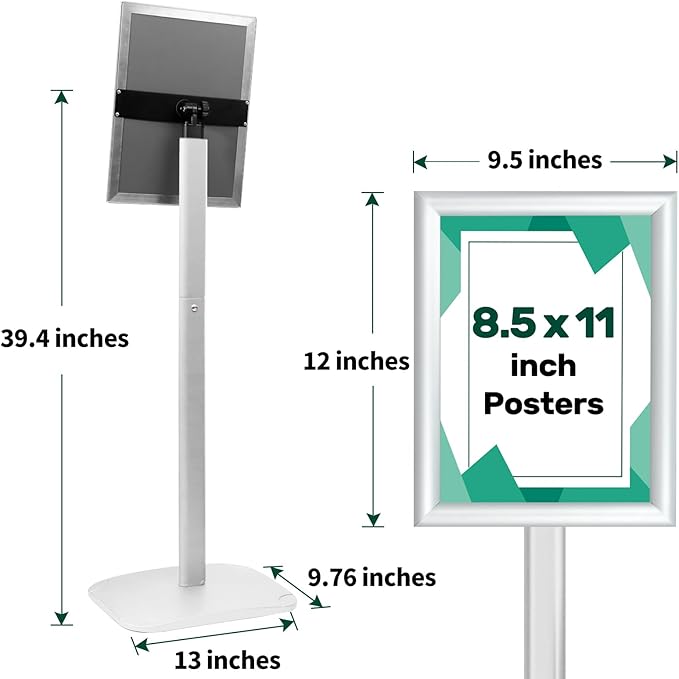 Mutualsign 3Pcs Heavy Duty Pedestal Sign Holder for Display, 8.5 x 11 inches Adjustable Floor Standing Sign Holder with Weighted Base ,Sign Stand for Indoor/Outdoor Advertising，Silver