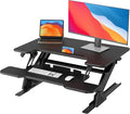 HUANUO 32" Z Shaped Stable Standing Desk Converter, Height Adjustable Sit Stand Up Desk Riser, Dual Monitor and Laptop Workstation with Wide Keyboard Tray, Desk Lifter for Home Office