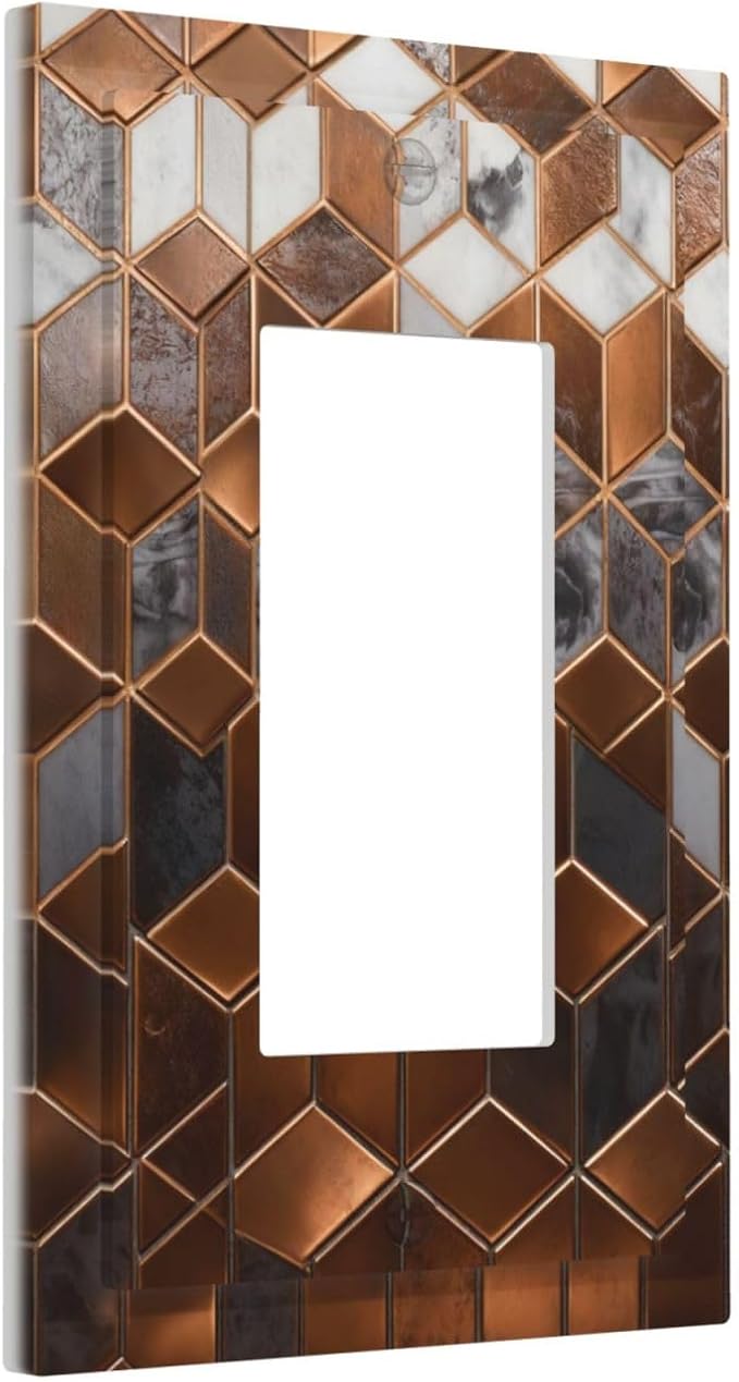 Bvtewkhz Brown Abstract Luxury Modern Geometric Cubic Marble 1 Gang Single Rocker Decorative Light Switch Covers Electrical Faceplate Switch Plates for Bathroom Kitchen Home