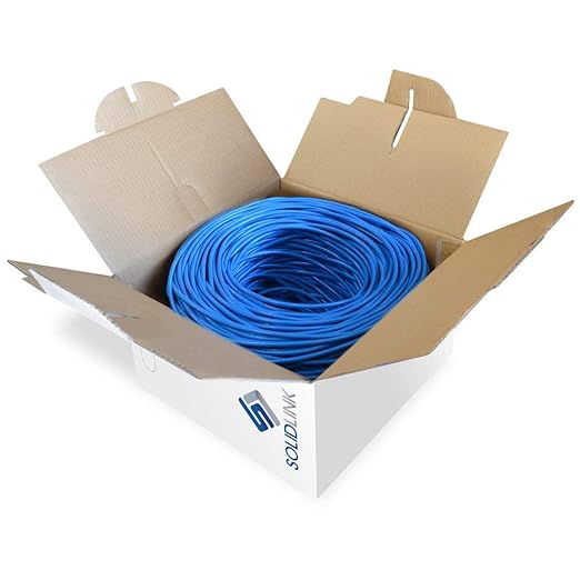 SolidLink CAT5e Ethernet Cable 1000ft – 24AWG Solid CCA UTP Unshielded CAT 5e, High Speed Lan Network, RJ45 Cable, Easy Pull Box Ethernet Cord (Blue)