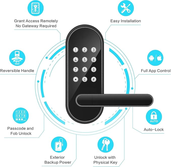 Keyless Entry Keypad Smart Door Lock with Handle & Knob – Digital Deadbolt for Front, Bedroom, Office & Interior Doors, App Control for Airbnb, Guests & Kids, Easy DIY Install (No Fingerprint)