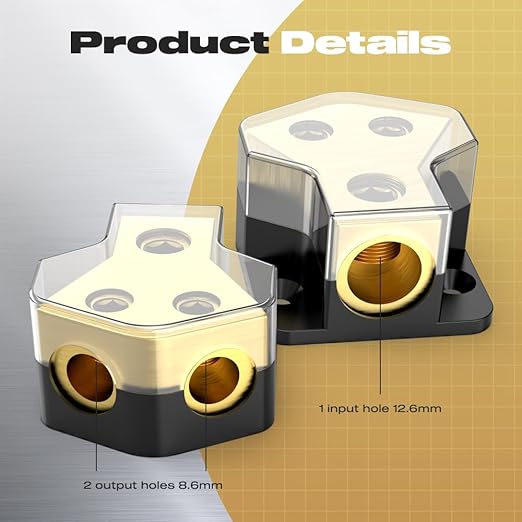 Distribution Block Car Audio, 2 Way 0/2/4 Gauge in 4/8/10 Gauge Out Amp Power Distribution Block Car Audio Splitter for Vehicles Boats 2PCS