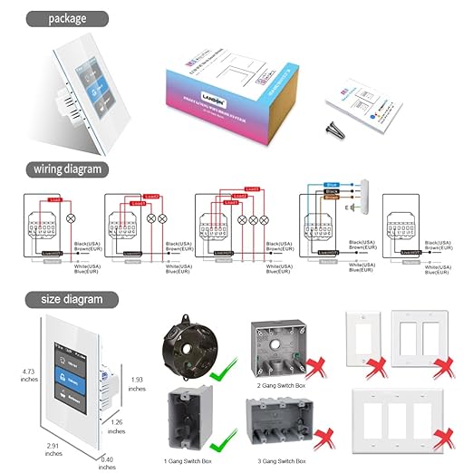 LANBON Smart Light Switch,1/2/3 Gang,3 Way for Whole House, LCD Magic Panel by WiFi Mesh Never be Offline, 2.4G Wi-Fi Smart Switch Compatible with Alexa&Google Home, Neutral Wire Required,L8-HS-White