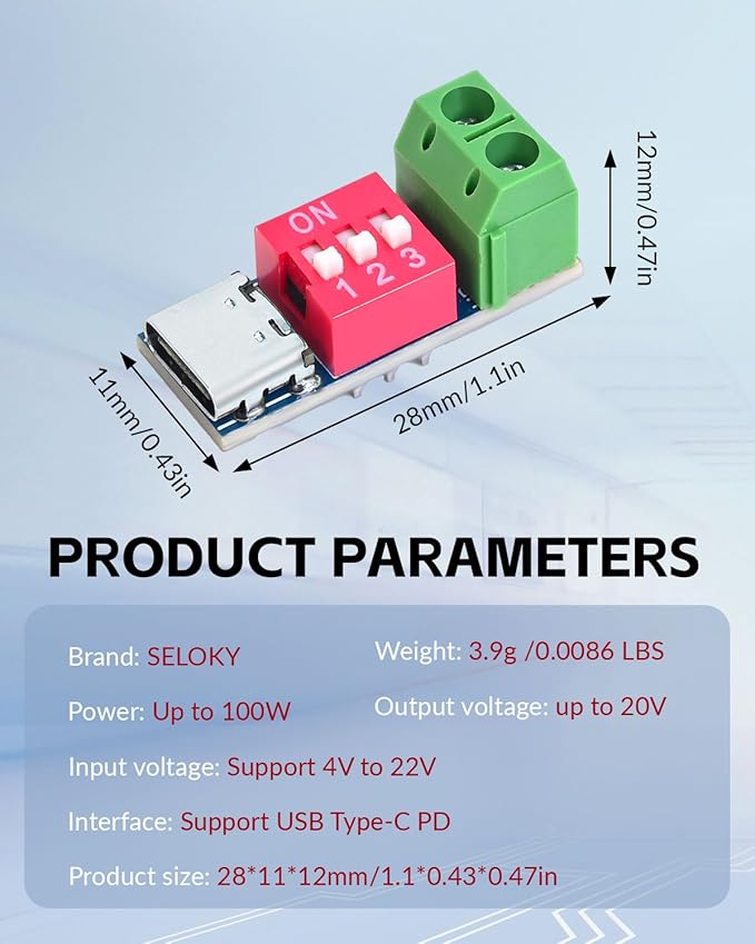 Seloky 2PCS USB-C PD/QC Fast Charge Trigger Module & Decoy Board - Dual-Port Voltage selector (5V/9V/12V/20V Output) Charger Power Delivery Boost Module
