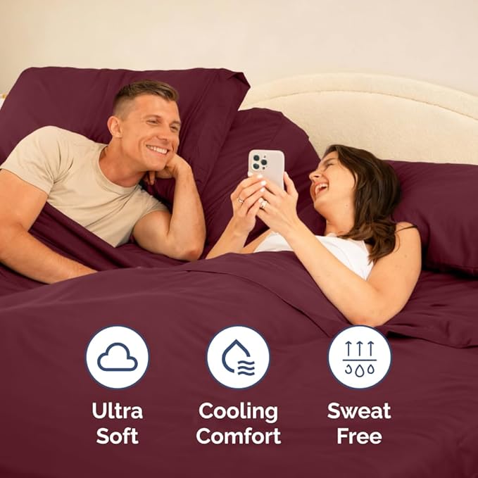 Split Head King Sheet Set – 4 Piece Flex Split Top King Sheets for Adjustable Beds - Fits 14” to 16" Mattress w/ Deep Pockets - Soft, Breathable & Cooling - Luxury Bedding and Wrinkle Free - Burgundy