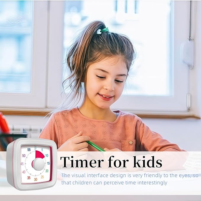 60 Minute Visual Timer for Kids and Adults, Non-Ticking 5.5 Inch Large Visual Countdown Timers for Classroom Desk, Kitchen Timer for Meeting, Working, Home and Cooking (White)