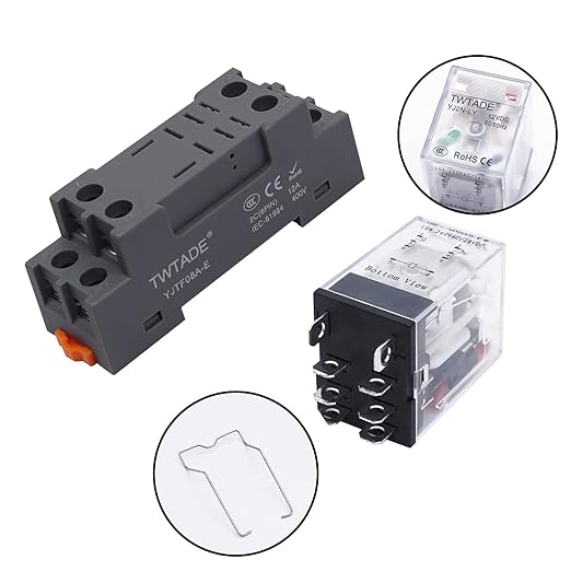 TWTADE/DC 24V Relay 10A Electromagnetic Power Coil Relay 8 Pins DPDT 2NO+2NC with Indicator Light and Socket Base -YJ2N-LY