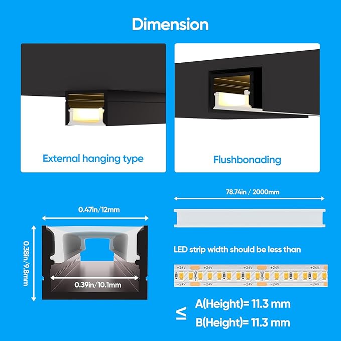 Besseto 10 Pack LED Aluminum Channel for Wood Slat Wall Panel,Wall Panel LED Strip Light Aluminum Channel Profile for Living Room Bedroom Bathroom Stairs (Black-10Pack 6.6Ft)