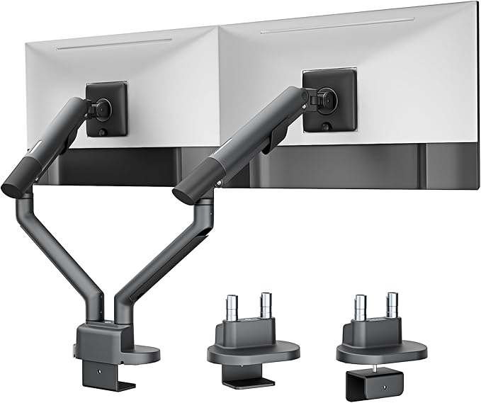 monTEK Dual Monitor Stand for 2 Screens 17 to 35 Inch, Heavy Duty Monitor Mount Arm, VESA Mount Desk Stand with C-Clamp/Grommet Base, Holds up to 24.3 lbs Per Arm, VESA 75/100mm, Gray, MA1010DG-D