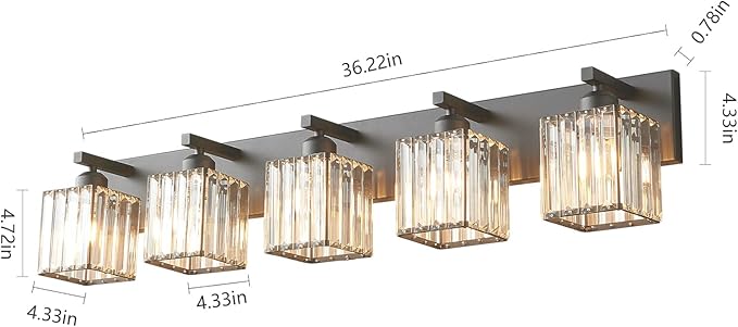 FDPBY Modern Black Crystal Bathroom Vanity Light - 5-Lights Wall Light Fixtures
