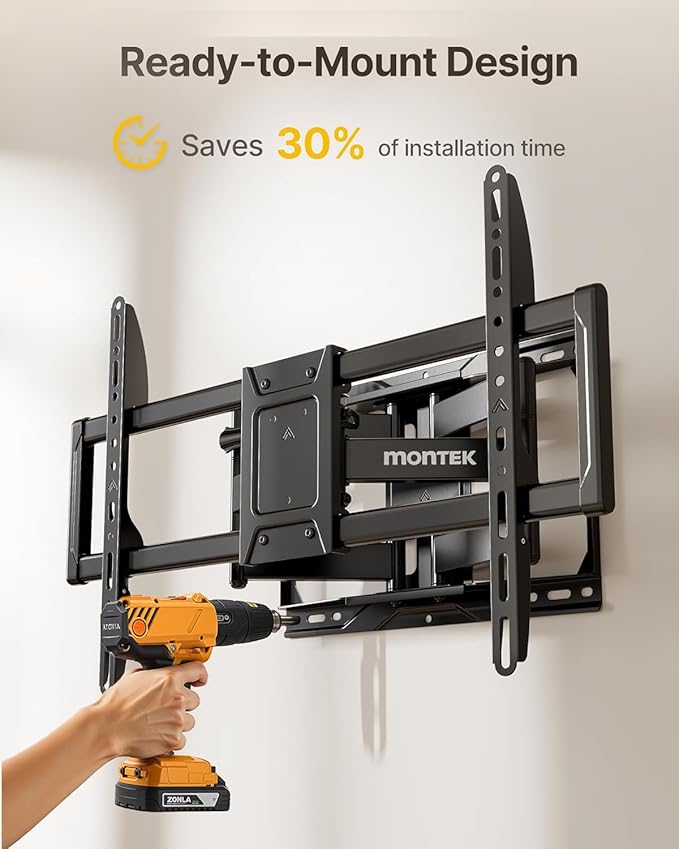 monTEK Heavy-Duty Full Motion TV Wall Mount Bracket for 50–100″ TVs up to 200 lbs – 4X Load Tested, Dual Arm Extension to 25.1″, Tool-Free Tilt/Swivel/Level, Max VESA 900×600, Fits 12/16/18/24" Studs