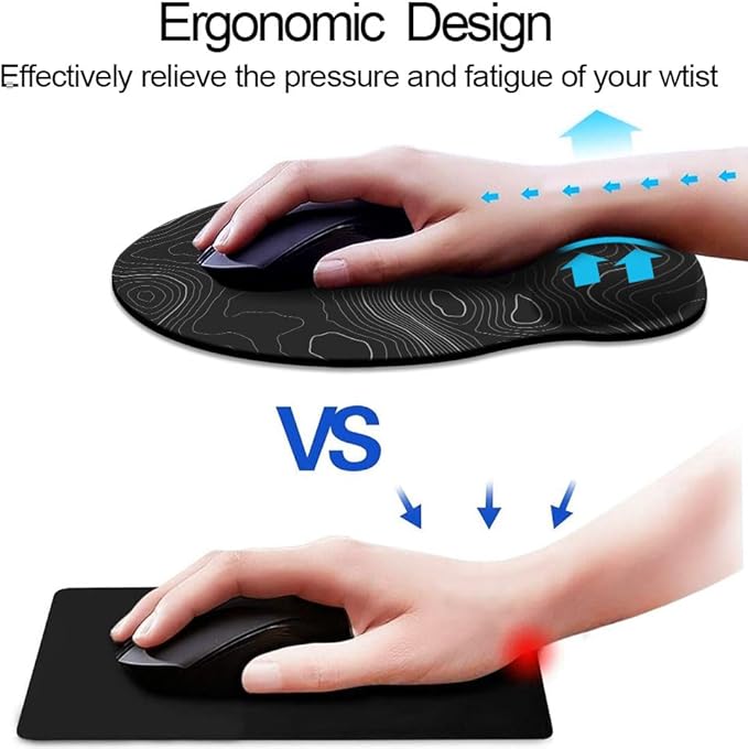 Ergonomic Mouse Pad with Wrist Support,Mouse Pad with Wrist Rest,Relieve Wrist Pain Mousepad Non-Slip Rubber Base,Mouse Pads for Desk,Computers,Laptop,Office,Home,Accessories Black Topographic Line
