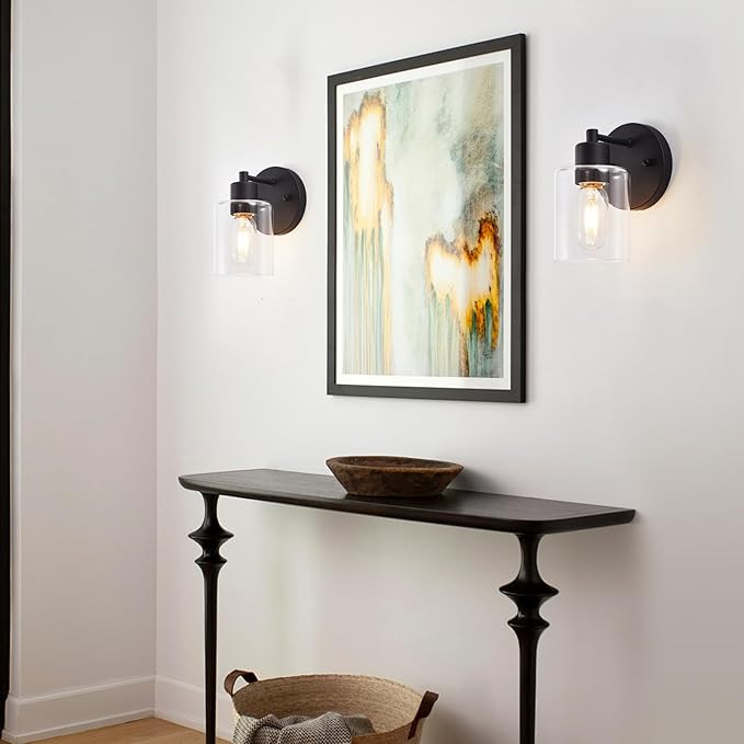 SOPEAS Wall Sconces for Bathroom, Modern Vanity Light Fixtures, Black Wall Mount Lighting Lanterns, Farmhouse Wall Lights with Clear Glass Shade for Bedroom Living Room Mirror Hallway Kitchen（2PACK）