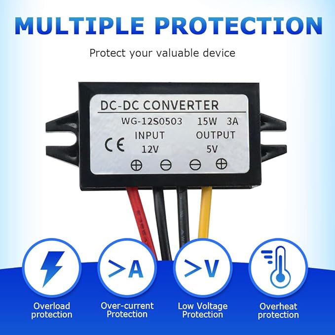 2Pcs 12/24V to 5V 5A 25W DC-DC Step Down Converter, Power Supply Adapter Compatible with Solar Panel, Waterproof Voltage Regulator Car Charging Transformation