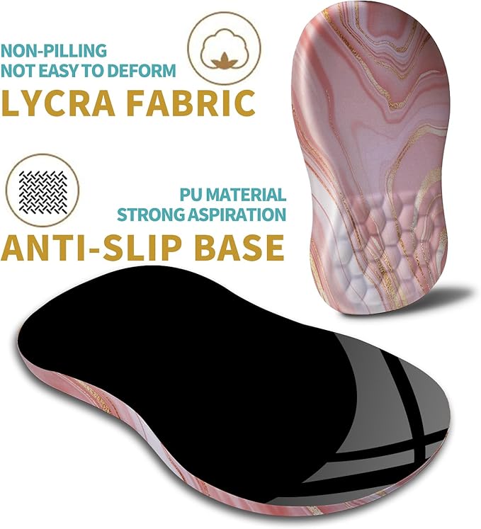Hokafenle Ergonomic Mouse Pad Wrist Support with Massage Design, Wrist Rest Pain Relief Mousepad with Memory Foam&Non-Slip PU Base, Mouse Pads for Wireless Mouse & Desk (12x8 inch,Pink Gold Marble)
