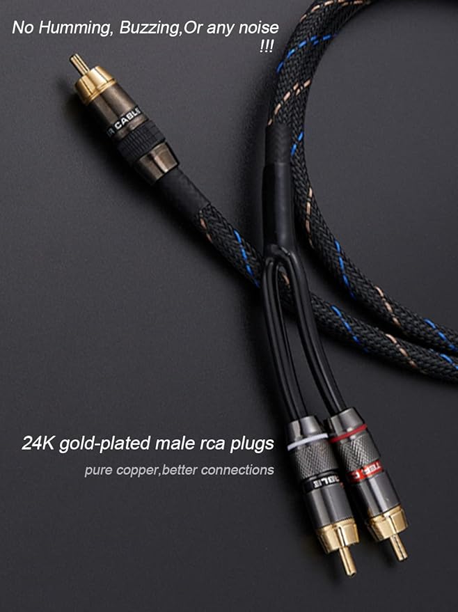 JORZOR Audiophile RCA to 2RCA Subwoofer Cable,1 RCA Male to 2 RCA Male Audio Cable RCA Y-Adapter,Oxygen-Free Copper,Nylon Braided Jacket (3M(9.9FT)) (RANHANG1)