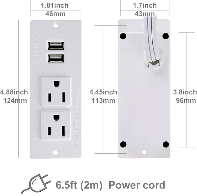 Recessed Power Strip with USB Mountable Power Strip with USB 2 Power Outlets 2 USB Hub Built in Desk Table Coneference Sofa Cabinet Drawer