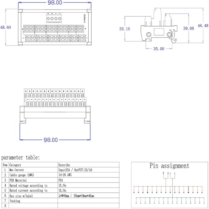 ANMBEST 2 in 16 Out Terminal Blocks Module, 25A DIN Rail and Panel Mounting Power Distribution Breakout Board for PLC Servo Power Amplifier