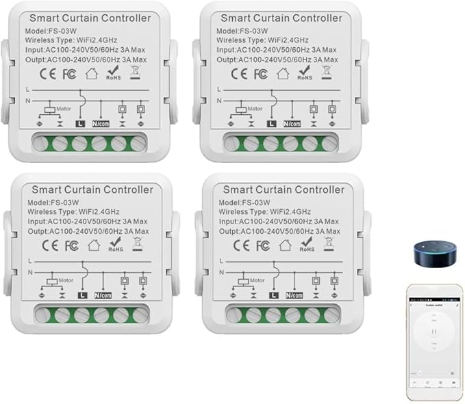 FTVOGUE Smart Curtain Controller Zigbee Switch, Voice Control, Timer, Shared Devices, Smart Relay Switch, for Home Hotel Apartment Office, with Smart Timing Function (4Pcs)