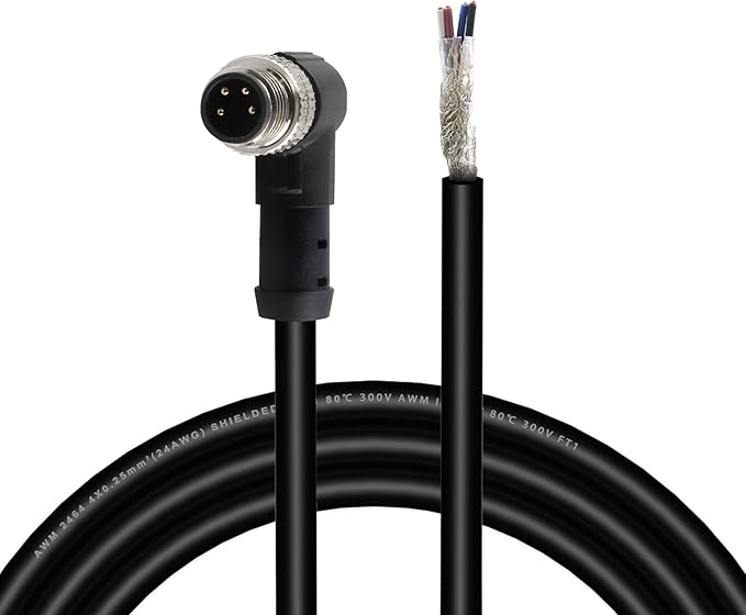 Lonlonty M8 Aviation Sensor Cable 4 Pin M8 Industrial Sensor Connector Shielded Cable,Field Assembly 8mm Connector A Coding Shielded 6.5Ft/2M (4-Pin,Right Angle,Male)