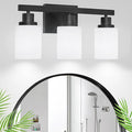 DIKAIDA 3-Light Bathroom Light Fixtures Over Mirror, Modern Matte Black Vanity Lights with White Frosted Glass Shade, Bathroom Wall Lamp Sconces for Mirror Bedroom, Living Room Hallway