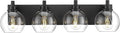 METWET Bathroom Light Fixtures, 4 Light Matte Black Vanity Light, 26 Inch Modern Wall Sconces with Globe Clear Glass Shade, Vanity Lighting Fixtures Over Mirror, VL195-MB-CL-4
