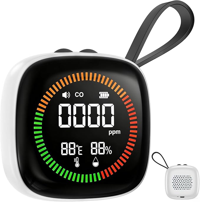 Portable Carbon Monoxide Detector,3-in-1 Rechargeable Co Monoxide Detector with Fahrenheit(°F/℃) & Humidity,Co Detector for Travel Camp Motor Home Basement Hotel