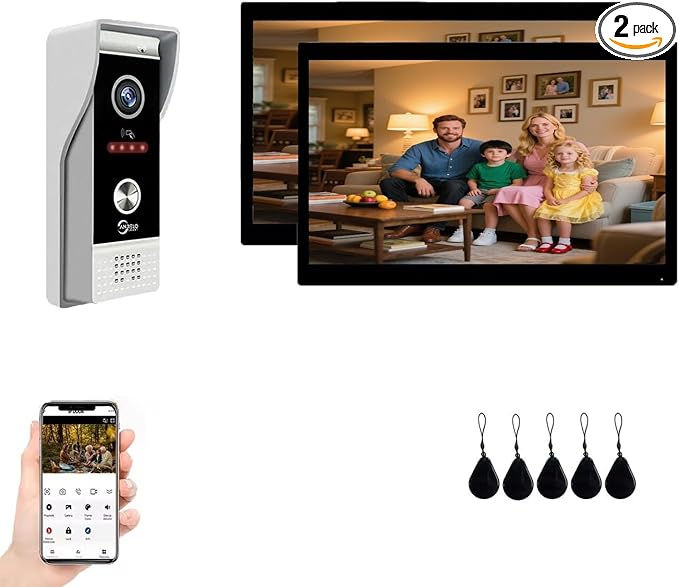 Video Doorbell Intercom System,10 Inches Touch Screen (Black) Video Doorbell Door Phone System,Support Remote Unlock, Dual-Way Intercom,Night Vision for Villa House Apartment (1-Camera + 2-Monitor)
