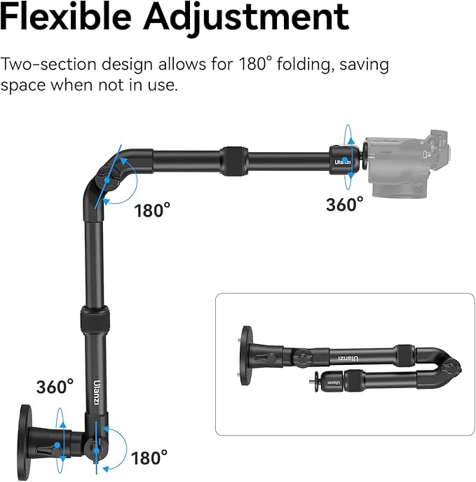 ULANZI ZJ04 Magic Arm Camera Wall Mount Overhead Mount, 70cm/27.6inch Aluminum Adjustable Articulating Arm w 1/4" Ball Head for Cameras DSLR Lights Mount for Live Streaming/Photo Video Shooting