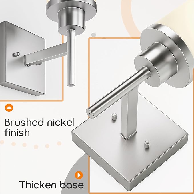 AONEON Bathroom Light Fixtures Brushed Nickel Vanity Lights with White Frosted Glass Shade, Wall Lamp for Mirror Kitchen Bedroom Living Room Porch T001BR-L1