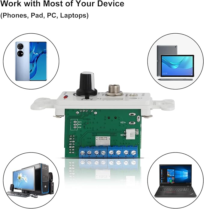 Herdio Bluetooth Wall Amplifier 4 Channels Volume Control Wall Plate USB/MIC/AUX(3.5mm) Inputs Connect 4 Speakers with 12V 3A Power Supply,HWA-16BT-4CH