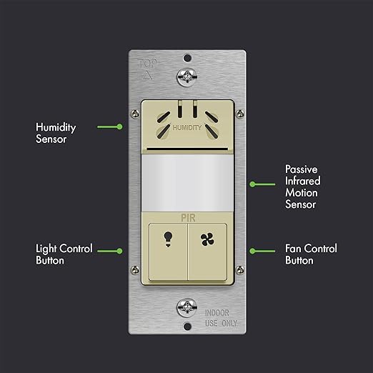 TOPGREENER Humidity Sensor Switch with PIR Lighting Motion Sensor, Neutral Wire Required, Air Moisture Detection for Ventilation Fan, Bathroom Fan Automated Control, UL Listed, TDHOS5-I, Ivory