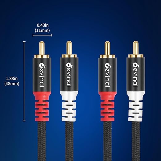 Devinal 10FT RCA Cables, 2RCA to 2RCA Audio Cable, Male Stereo RCA Cord Shielded Braided for Home Theater, HDTV, Amplifiers, Hi-Fi Systems, Car Audio, Speakers