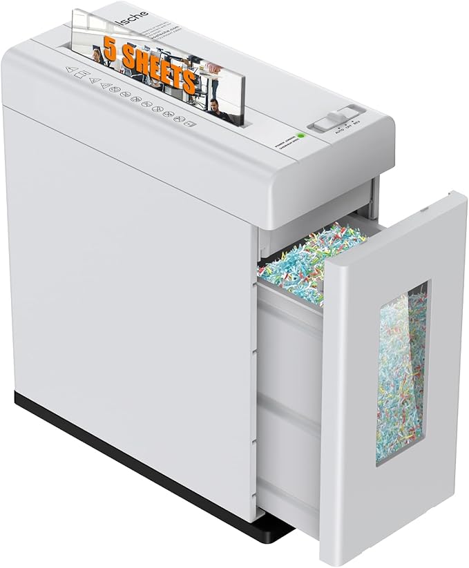 Suntiko Paper Shredder, 5-Sheet Micro Cut with 2.65 Gallons Bin, P-5 High Security Level, 5 Munites Non-Stop Working Time, Compact Design Pull Out Basket with Jam Proof System for Home Office