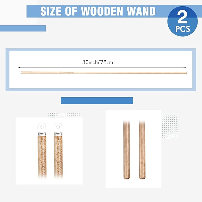Bokon 2 Pieces Blind Wand Vertical Blinds Stick Replacement with Hook and Handle for Window Opener Accessory (Wood,30 Inch)