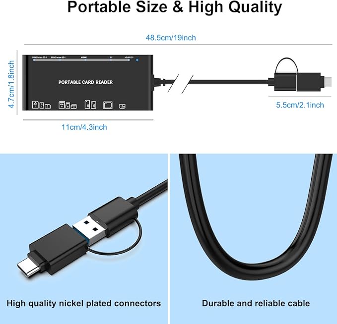 USB C USB3.0 Multi Card Reader for SD, CF, Micro SD, XD, MS Cards - 7 in 1 Adapter Hub for Windows, Mac, Linux, Android