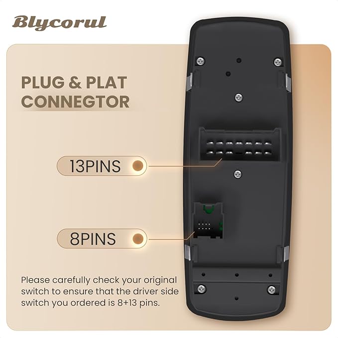 Blycorul Master Power Window Switch Driver Side Control Button Door Lock Replacement for 2011-2016 Dodge Journey Left Front Main Switch with 8+13 Pins Replaces#68084001AD, 68084001AC, 68084001AB