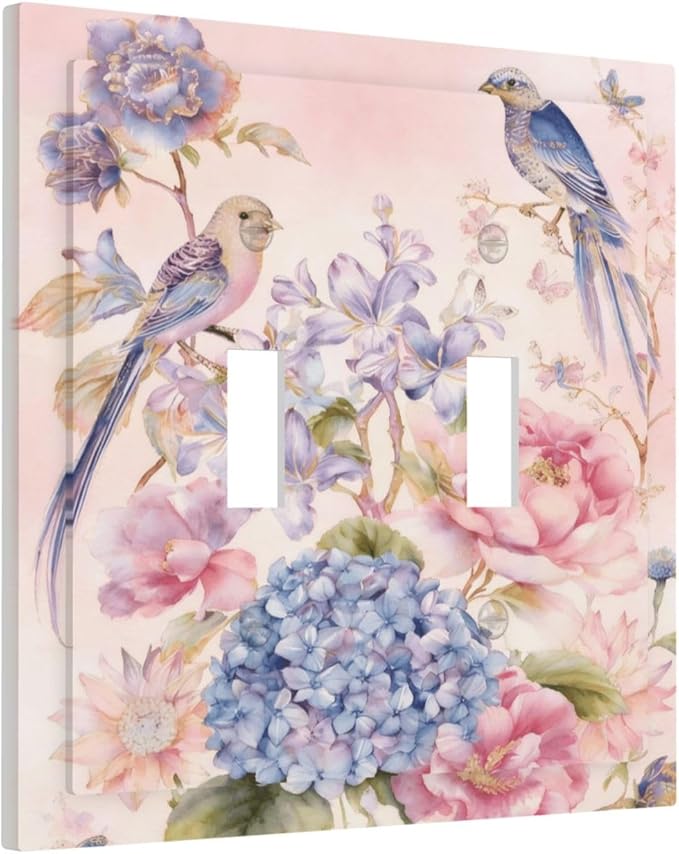 Bvtewkhz Floral Birds Morris 2 Gang Double Toggle Decorative Outlet Covers Light Switch Plate Electrical Receptacle Switchplate For Bathroom Kitchen Bedroom