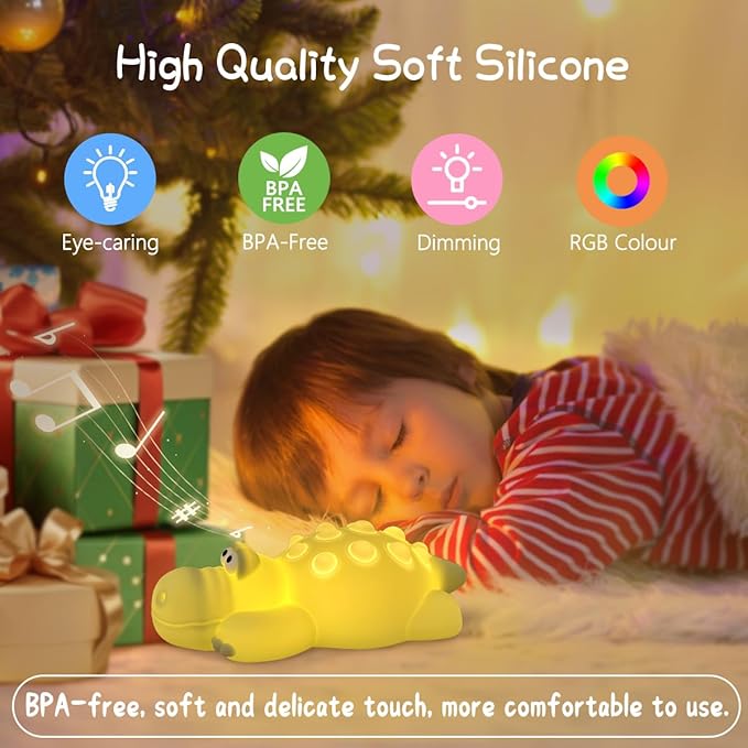 LEDHOLYT Night Light for Kids, Cute Silicone Nursery Crocodile Lamp with White Noise, NightLight for Baby and Toddler,Squishy Kawaii Bedside Lamp for Kids Room