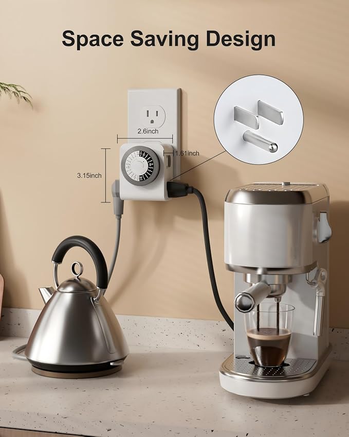 BN-LINK Timer Outlet with 2 Grounded Outlets, Mechanical Light Timers for Electrical Outlets Indoor, 24-Hour 3-Prong Timer Outlet for Lamp, Indoor Lighting and Christmas Lights, 15A/1875W, 2 Pack