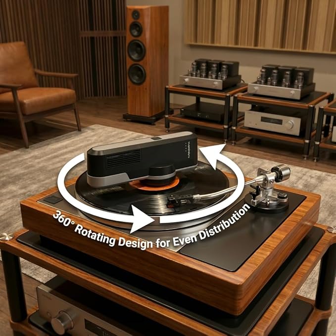 HumminGuru Orbit Static Remover for Vinyl Records, Vinyl Record Cleaner Machine Removes Static Charge Evenly, 360° LP Rotating Ionizer, Anti-Static Turntable Record Player Accessories Cleaning Kit