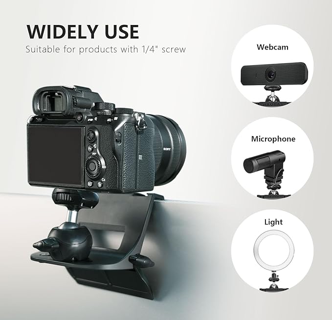 RAUBAY 【CM01】 Monitor Top Camera Mount Clamp, Hanging Webcam Stand with 1/4" Screw, Suitable for Flat-Screen Monitors, for Live Stream, Video Conferencing, YouTube, TikTok, etc.