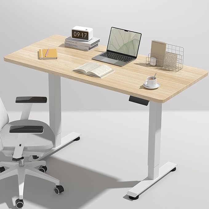 Veken 47.2 Inch Electric Standing Desk, Height Adjustable Sit Stand Up, Wood Desktop, Work Home Office Computer PC Desks, Gaming Writing Study Bedroom Rising Table, Nature