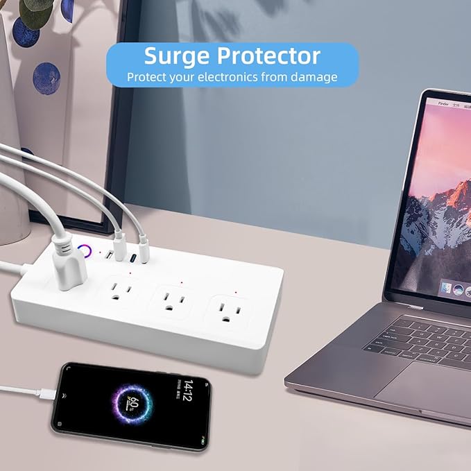 UseeLink Smart Power Strip, WiFi Flat Plug Strip with 4 Smart Outlets and 4 USB Ports(2A2C), 5 Feet Extension Cord Surge Protector, Only 2.4 GHz Wi-Fi, Compatible with Alexa and Google Home, White