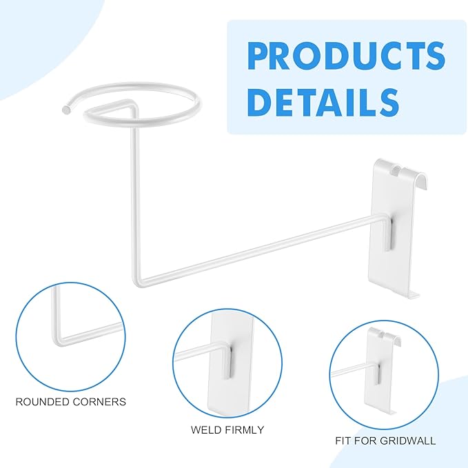 Blulu 6 Pcs Hat Displayer for Gridwall, Metal Hat Helmet Rack Retail Store Display Shelves Organizer Cap Rack Wall Fixtures Gridwall Hooks Accessories for Craft Show Garage (White)