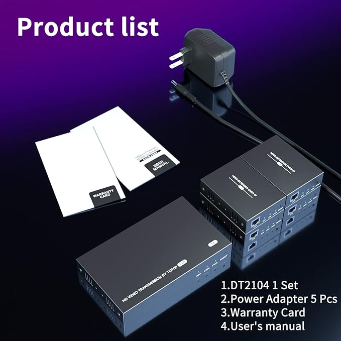150m HDMI Splitter Extender 1x4 Transmit Remote 1080P Audio Video Over Cat5e/6 Ethernet Mirror 4 Screens Support Loopout Remote 1 in 4 Out for TV