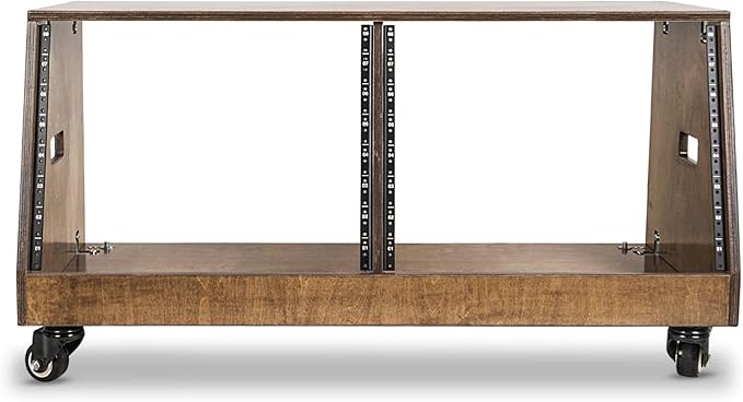 Sound Town DIY 2 x 8U Slanted Studio Rack with Solid Baltic Birch Plywood, Casters, Weathered Brown for Recording Room, Home Studio (SDRK-D8TB)