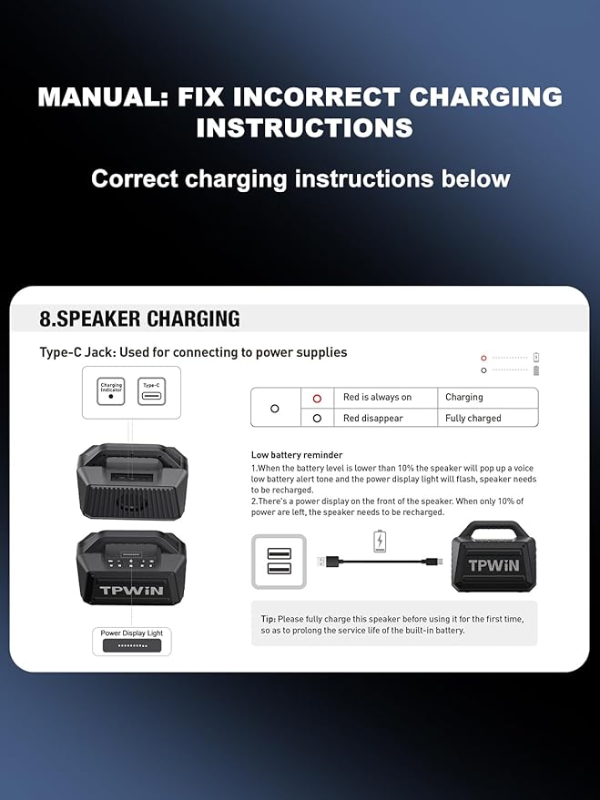 TPWIN Portable Bluetooth Speakers Loud - Wireless Speaker 80W Peak, Light Show, 20H Playtime, Strong Bass, BT 5.3, TWS, IPX6 Waterproof for Outdoor Travel Beach Camping - Blue